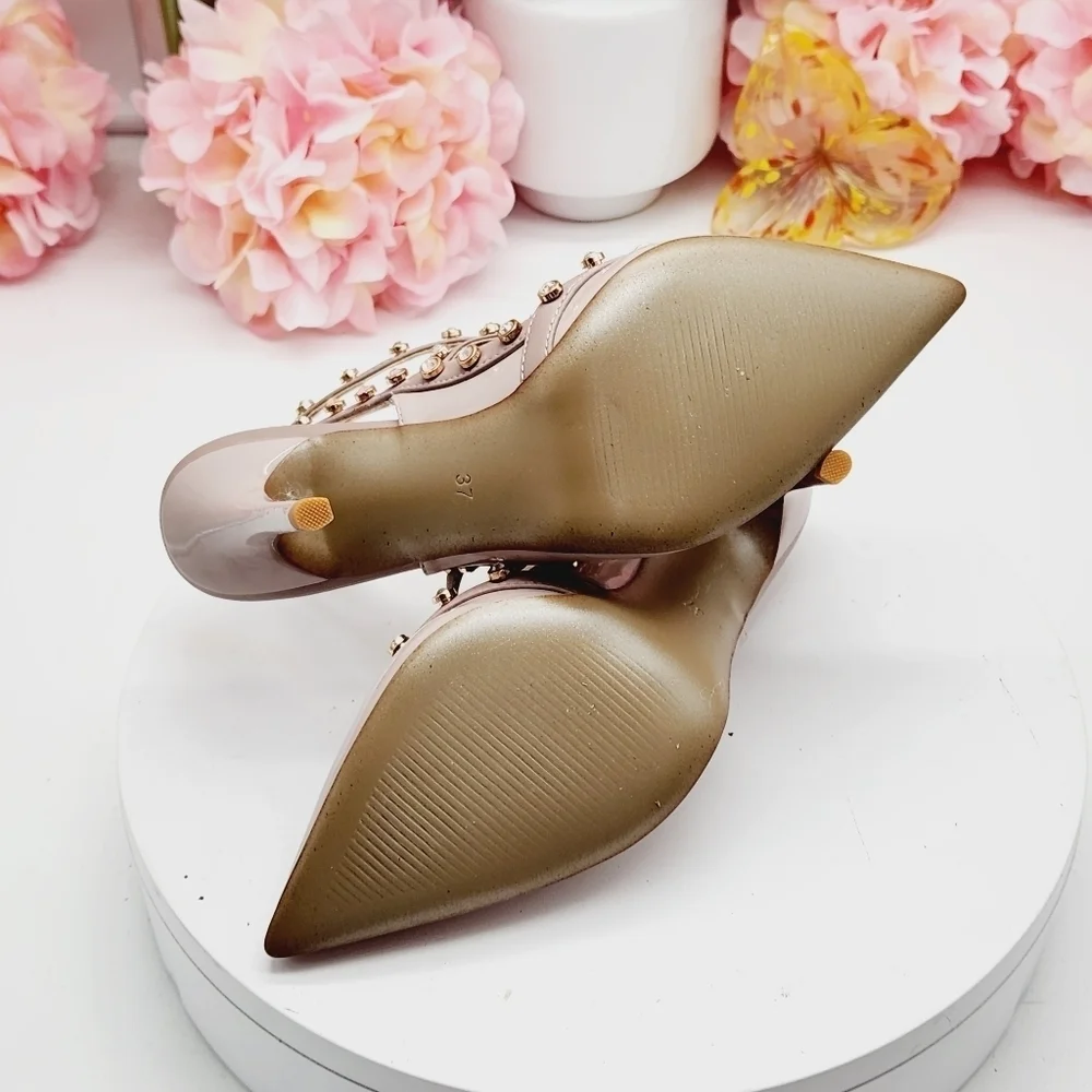 Camssoo Rhinestone Ankle Strap Heel Blush Pink Size 37 - Picture 16 of 16